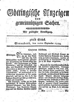 36tes Stück. Sonnabend, den 10ten September 1774.