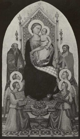 Thronende Madonna mit dem Kinde, den Heiligen Antonius Abbas und Julianus und vier Engeln