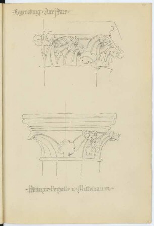 Alte Pfarrkirche, Regensburg: Ansichten Kapitelle (aus: Skizzen- und Fotoalbum 2)