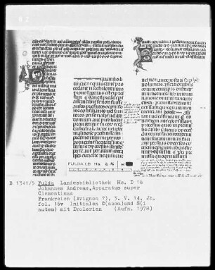Johannes Andreae, Apparatus super Clementinas — Initialen C(ausa) und S(i autem) mit Drolerien, Folio 16verso