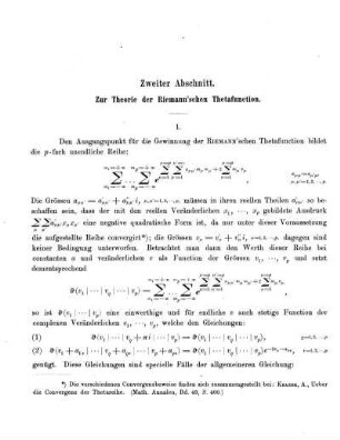 Zweiter Abschnitt - Zur Theorie der Riemann'schen Thetafunctionen.
