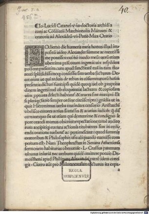 Oratio ad Alexandrum VI. pontificem maximum : Rom, 1492.11.05