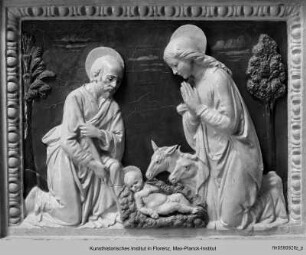 Relief der Predella mit Anbetung des Christuskindes durch Maria und Joseph - Pala di Fontecastello
