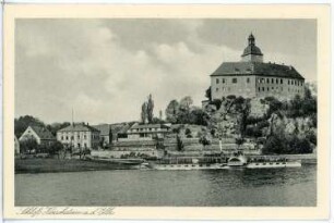 Hirschstein. Schloss Hirschstein - Elbe mit Dampfer