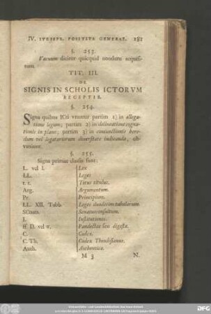 Tit. III. De Signis In Scholis Ictorum Receptis.