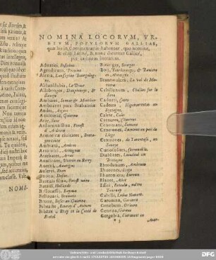 Nomina Locorum, Urbium, Populorum Galliae, quae his in Commentariis habentur, quo nomine, & olim Latinè, & nunc dicuntur Gallicè, per ordinem literarum.