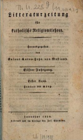 Litteraturzeitung für katholische Religionslehrer. 11,1,1. 1820 = Jan.