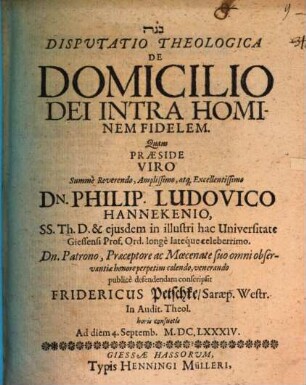 Disputatio theologica de domicilio Dei intra hominem fidelem