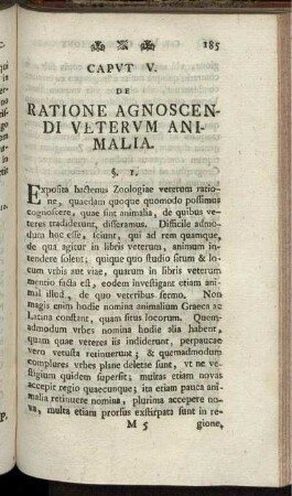 Caput. V. Ratione Agnoscendi Veterum Animalia.
