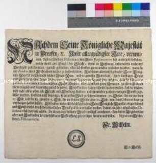 Edikt von Friedrich Wilhelm I. König in Preußen betreffend Pardon für freiwillig innerhalb der Frist zurückkehrende Deserteure