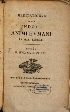 Meditationvm Svper Indole Animi Hvmani Primae Lineae