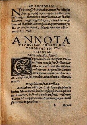 Opervm Divi Caecilii Cypriani Episcopi Carthaginensis Volumen ..., 1