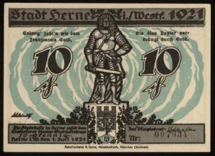10 Pfennig Gutschein der Stadt Herne