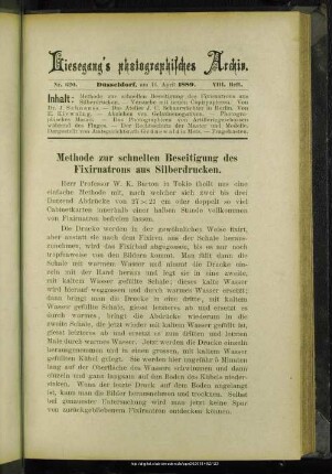 Methode zur schnellen Beseitigung des Fixirnatrons aus Silberausdrucken