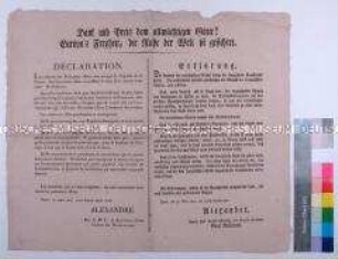 Erklärung von Alexander I. Zar von Russland über den Einzug der Verbündeten in Paris und die Bildung einer Regierung in Frankreich