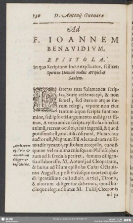 Ad F. Ioannem Benauidium, Epistola, In qua Scripturae Locus explicatur; scilicet: Spiritus Domini malus arripiebat Saulem