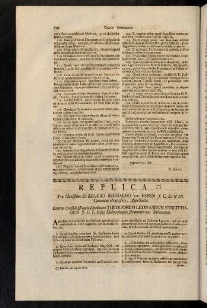 710-717, Livre Second. E. Acta Litis. Replica.