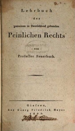 Lehrbuch des gemeinen in Deutschland geltenden peinlichen Rechts