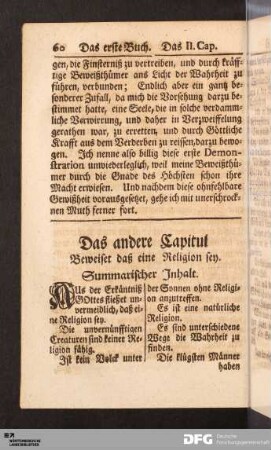 Das andere Capitul Beweiset daß eine Religion sey.