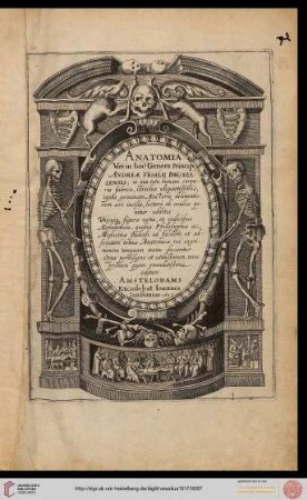 Anatomia Viri in hoc Genere Princip. Andreae Vesalii Bruxellensis : in qua tota humani corporis fabrica ... ob oculos ponitur: additis Unicuiq[ue] figuræ notis, et indicibus Alphabeticis ... Opus perinsigne et utilißimum, nunc primum quam emendatißime editum