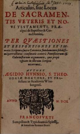 Articulus de Sacramentis V. et N. Test.