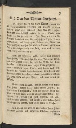 II.) Von den Thieren überhaupt