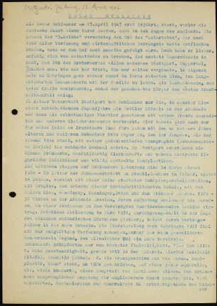 Oskar Schlemmer - Als Oskar Schlemmer am 13. April 1943 ...