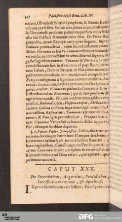 Caput XXX. De Sacerdotibus, Auguribus, Pontificibus, Sacrificiorum ratione, & Apotheosi