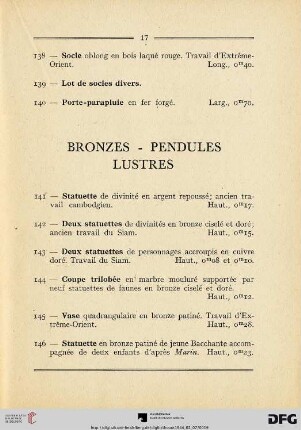 Bronzes - Pendules - Lustres (Nr. 141-159)