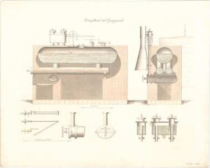 Thiersch, August ; Studienarbeiten - Dampfkessel mit Gasapparat (Ansichten, Details)