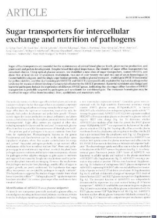 Sugar transporters for intercellular exchange and nutrition of pathogens