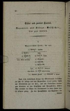 Erstes und zweites Kapitel. Regenten- und Kriegs-Geschichte, bis zur Union.