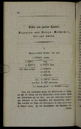 Erstes und zweites Kapitel. Regenten- und Kriegs-Geschichte, bis zur Union.