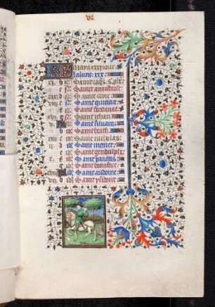 Kalendar: Mai; Monatsbild: Falkenjagd; Bordüre