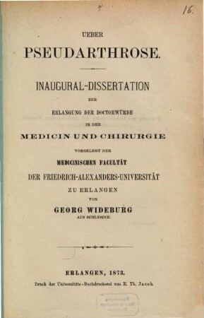 Ueber Pseudarthrose : Inaugural-Dissertation