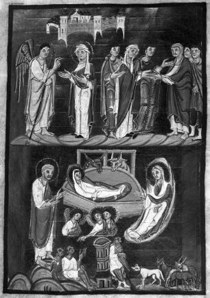 Evangeliar Kaiser Ottos III. aus dem Bamberger Dom — Bildseite mit zwei Miniaturen, Folio 28recto