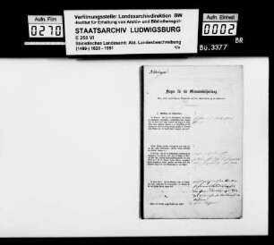 Ortsbeschreibung von Böhringen mit dem vom Gemeinschaftlichen Amt ausgefüllten gedruckten Fragebogen des STBs
