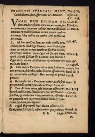 Francisci Stancari Mant. Conclusiones, sive assertiones de Trinitate.