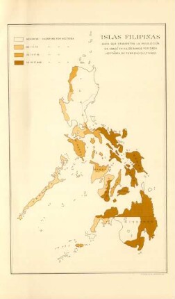 Islas Filipinas. Mapa que demuestra la producción de abacá en kilógramos por cada hectárea de terreno cultivado