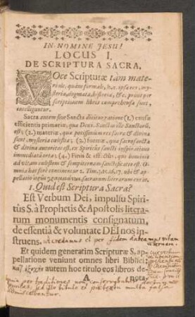 Locus I. De Scriptura Sacra