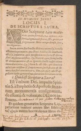 Locus I. De Scriptura Sacra