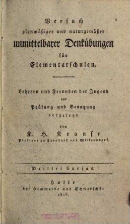Versuch planmäßiger und naturgemäßer unmittelbarer Denkübungen für Elementarschulen, 3
