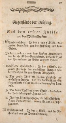 Gegenstände der Prüfung