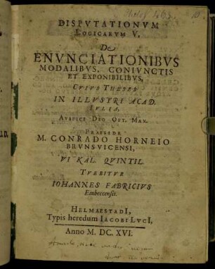 Disputationum Logicarum V. De Enunciationibus Modalibus, Coniunctis Et Exponibilibus