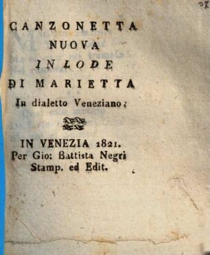Canzonetta nuova in lode di Marietta