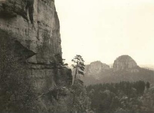 Elbsandsteingebirge. Großer Zschand. Teichstein und Kahnstein. Blick von den Bärenfangwänden