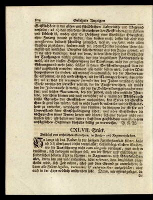CXLVII. Stück. Beschluß von rechtlichen Gutachten, in Reichs- und Regimentssachen.