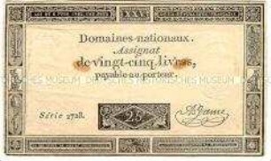 Frankreich, Revolution, Assignat 25 Livres