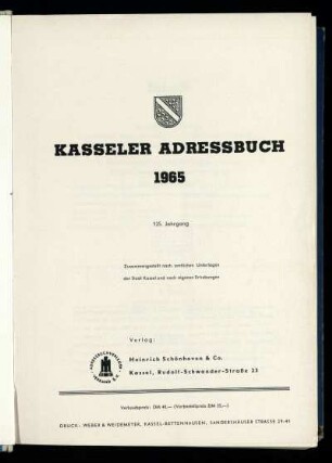 Jg. 125.1965: Kasseler Adressbuch