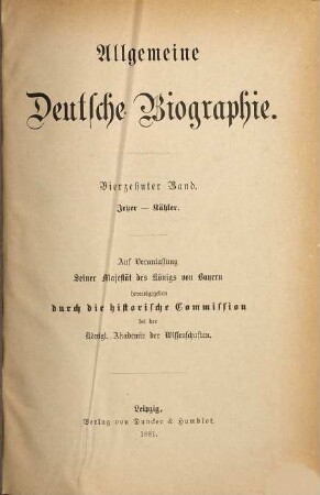 Allgemeine Deutsche Biographie, 14. Jetzer - Kähler